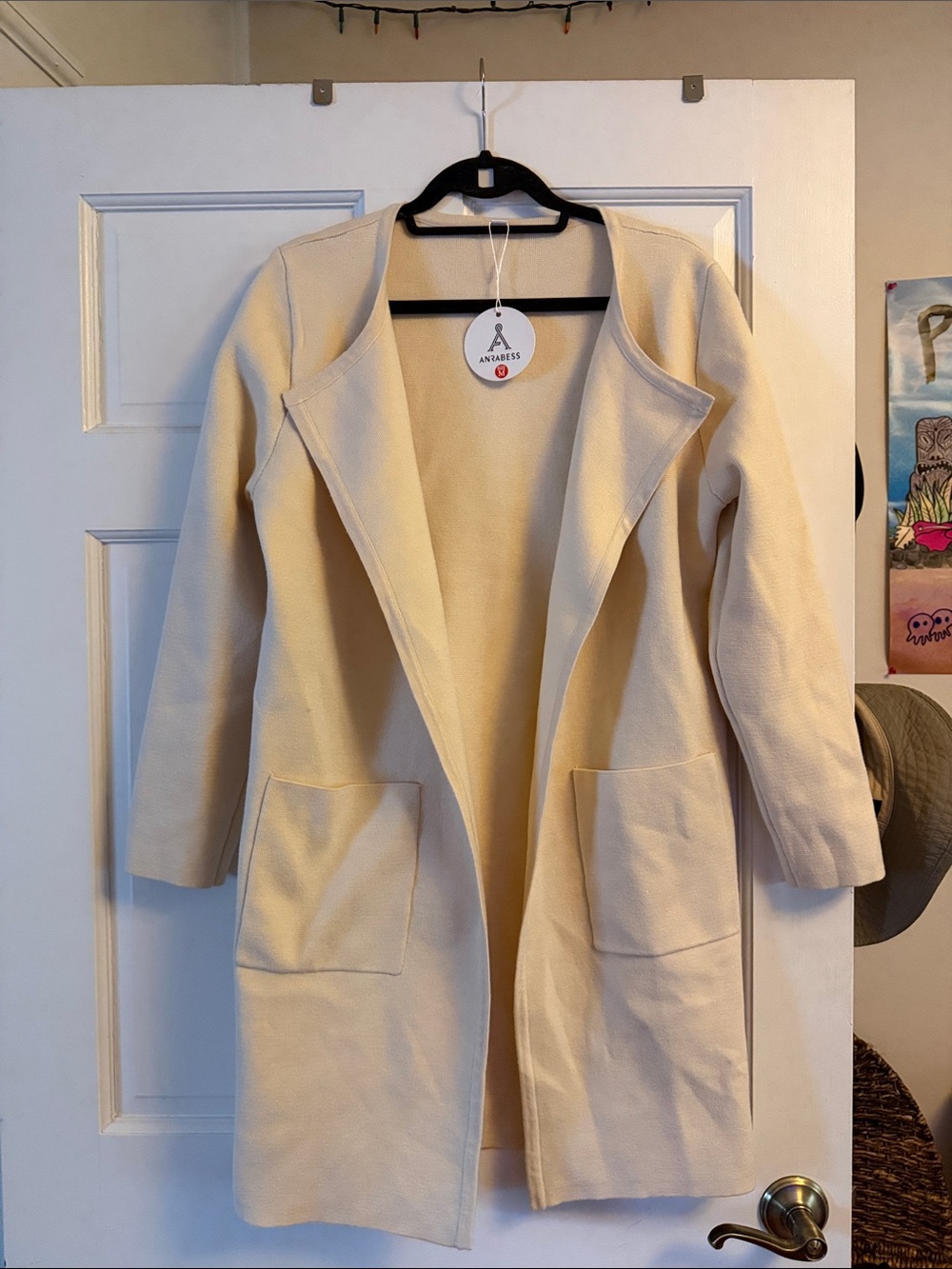Anagess Cream Open-Front Long Cardigan
